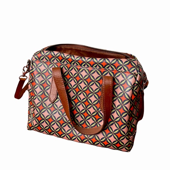 Fossil Sydney Satchel Leather | Multi Print | Orange, Pink, Green, Blue, Brown - Picture 1 of 4